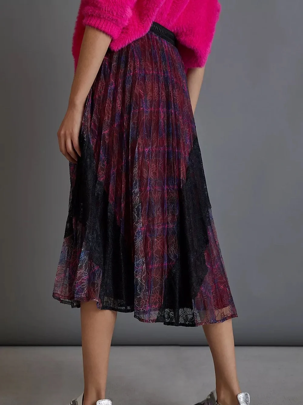 Anthropologie Maeve Delphine Pleated Lace Midi Skirt Witchy Boho Festival Size 2